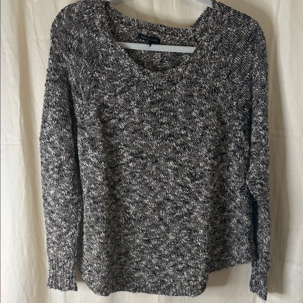 Eileen Fisher Black & White Marled Scoop Neck Sweater